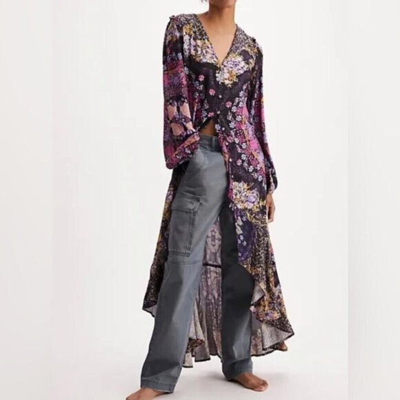 Free People Marais Floral Maxi Tunic Dress Size XS Witchy Boho Fall Festival - Picture 1 of 10